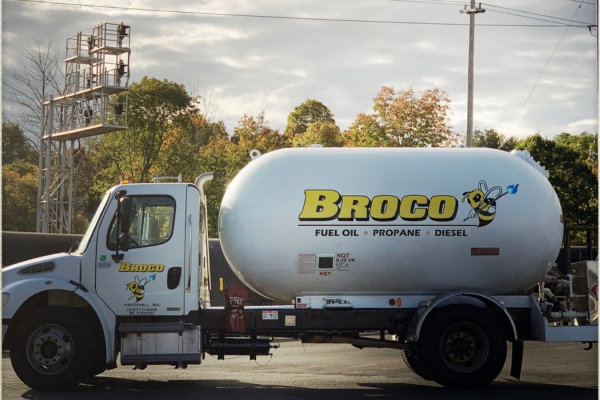 Broco Energy propane truck with clouds in the background