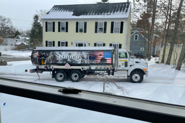 Broco Energy heating oil truck in a snowy road