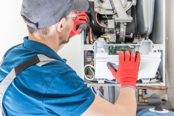 HVAC technician and a gas furnace