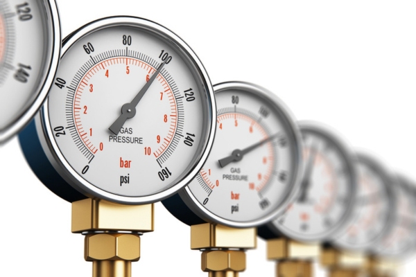 row of propane gauges
