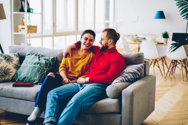 couple feeling cozy indoors