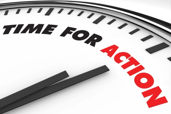 time for action written on a clock depicting replacing heating oil filter